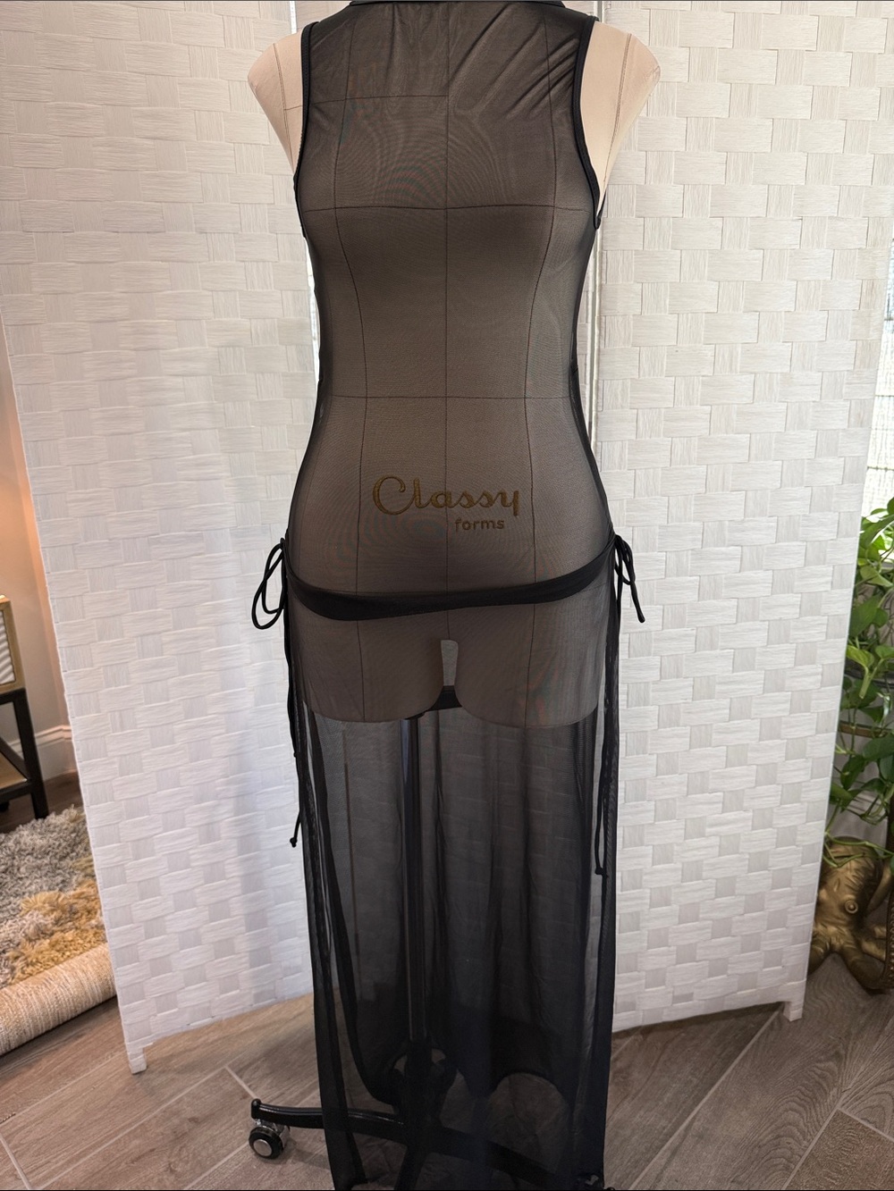 Sheer Black Mesh Maxi Chemise -